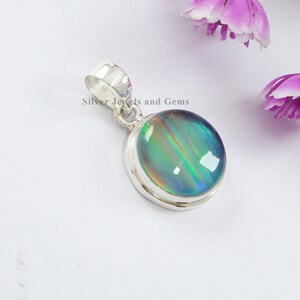 Aurora Opal Pendant, Wedding Pendant, Round Gemstone Pendant, 925 Sterling Silver Pendant, Fire Opal Pendant, Handmade Pendant image 2