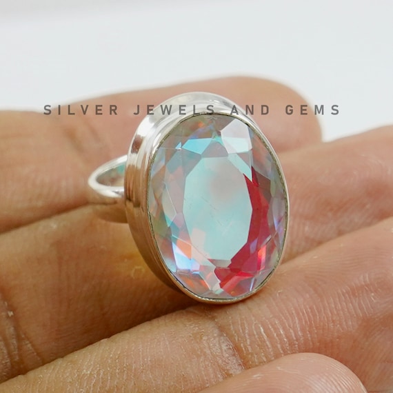 925 Sterling Silver Gift for her Ring Angel Aura Quartz Ring, Handmade Ring  US 7