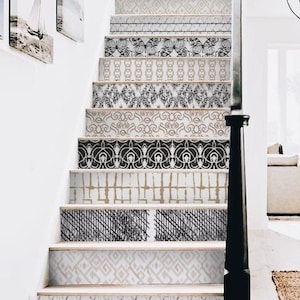 Stairs decal, Stair riser removable wallpaper, Boho stickers, stair riser stencil Boho decal, DIY home decor, decals, Set of 12 #S4