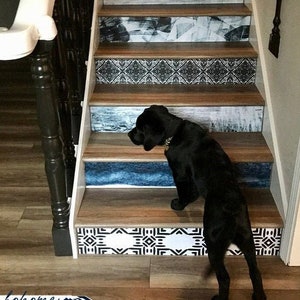 Abnehmbarer Aufkleber für Treppen, Treppenstufen, Abziehbilder, Boho, dekorative, Ethinic, Blaue Dekor, Schälen und aufkleben Aufkleber für Treppen, Treppenhaus DIY #S1