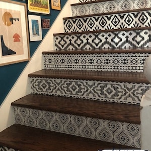 12 strips of stair riser decals, Sticers set, Boho style decor, DIY Home decor, Ethinic, Staircase makeover, diy, Black and white decals #S3