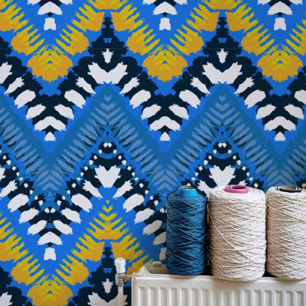 Blue Ikat Wallpaper Etsy