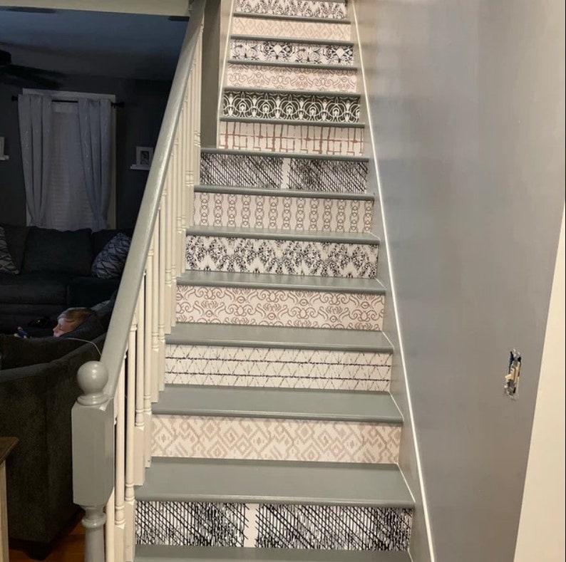 Stairs Decal Stair Riser Removable Wallpaper Boho Stickers Etsy