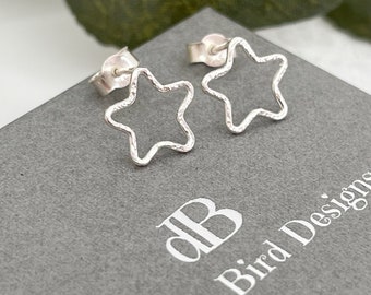 Hammered Star Stud Earrings | Sterling Silver Studs | Handmade Jewellery | Celestial accessories | UK