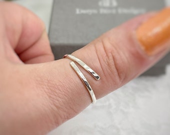 Thin Adjustable Hammered Sterling Silver Ring  | Stacking Ring | Handmade Jewellery | Gift for her | Special Birthday present | UK