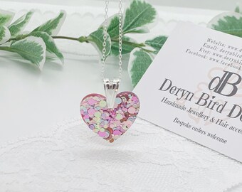 Resin Heart Necklace, ‘Sweetshop’ Dots Colourful Heart pendant on 18" Sterling Silver chain, Unique Gift for her, Birthday Present, UK