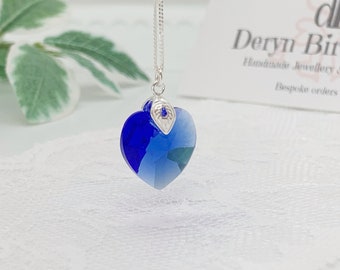 Majestic Blue Heart pendant Necklace | Sterling Silver chain | Swarovski Heart Crystal | Birthday Gift for her | Something Blue | UK