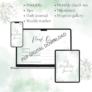 Printable Weight Loss Journal for GLP1 injection | Instant Download | Daily, Weekly & Monthly Tracker for Motivation + Wellbeing