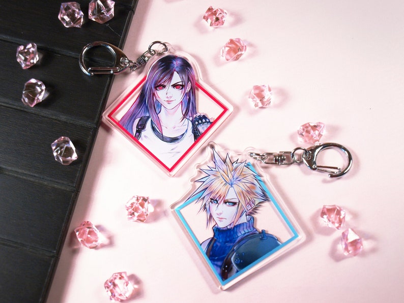 Cloud Tifa Final Fantasy VII Remake double sided acrylic charms