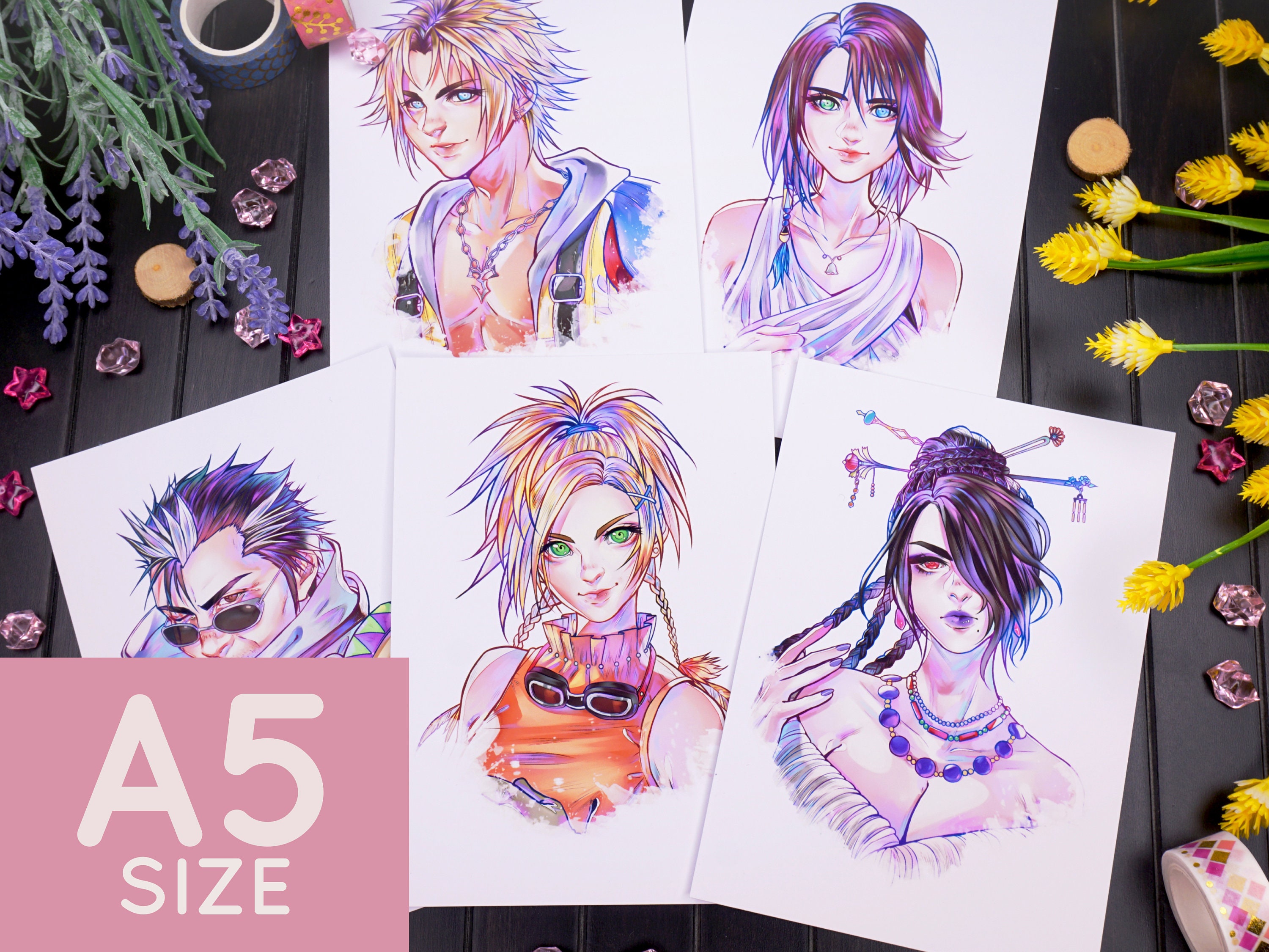 yuna, tidus, rikku, lulu, auron, and 2 more (final fantasy and 1