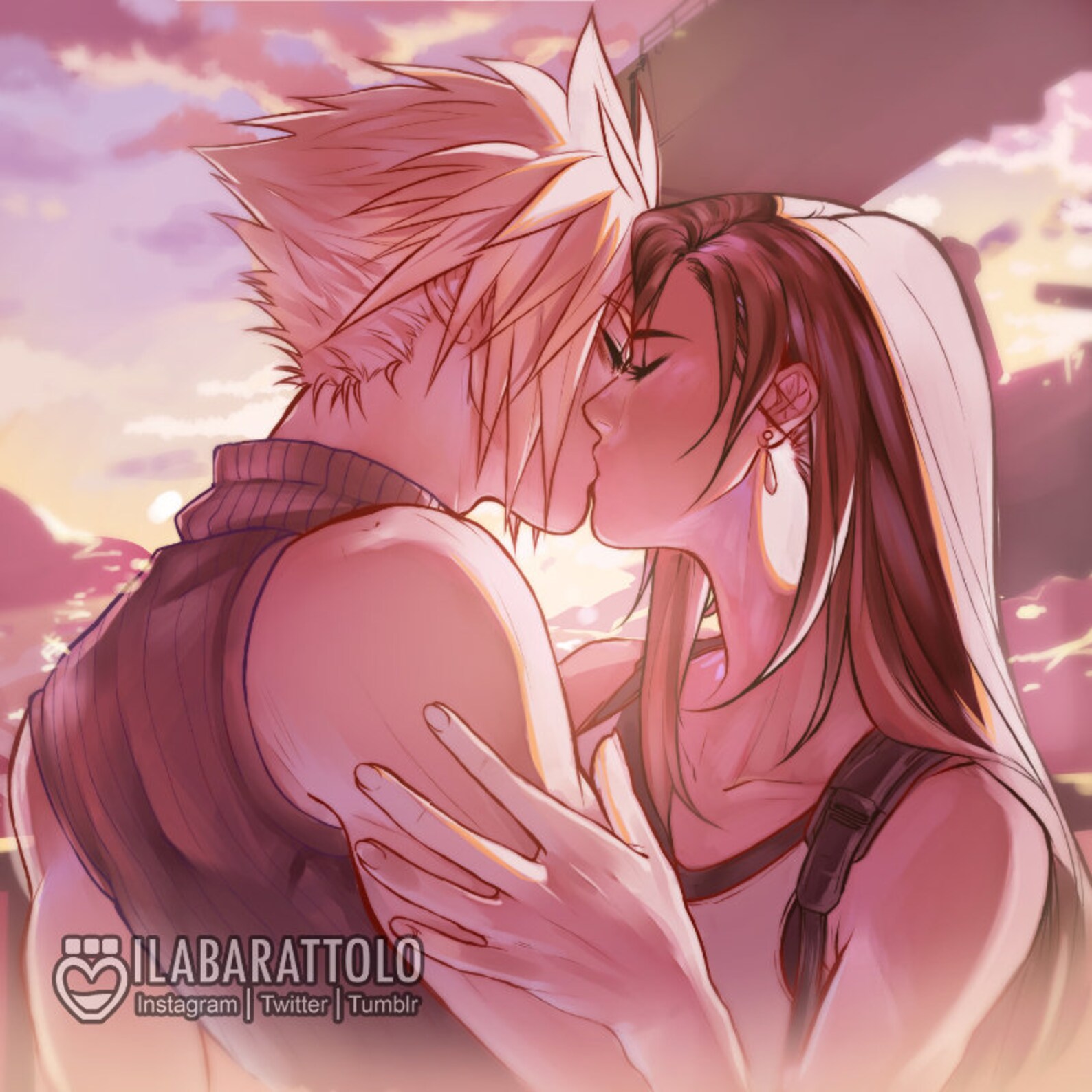 Art Print Final Fantasy Vii Cloud And Tifa Kissing Etsy Denmark 