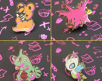 Emaille pin - Punkemon Vol.2 - Trendyursa, Toxola, Larvilltar, Celedim