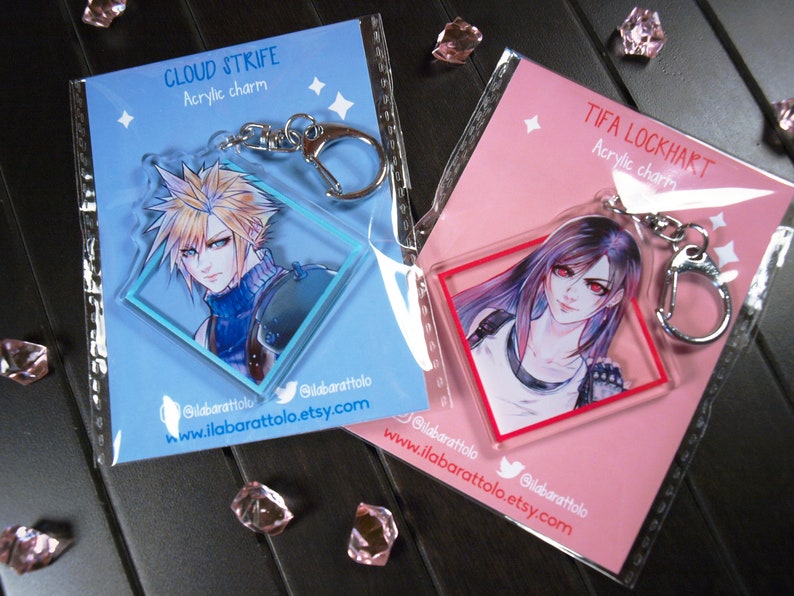 Cloud Tifa Final Fantasy VII Remake double sided acrylic charms