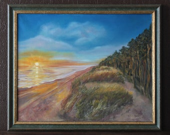 Sunset sea. Oil painting. Original