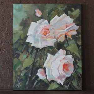 Roses in a garden. Oil painting. Original