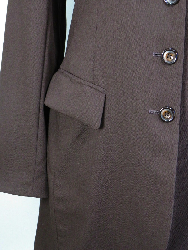 Pure New Wool Womens Tailored Fine Weave Modern UK 12 Collarless Chocolate Brown Vintage 80\u2019s M/&S ST MICHAEL Long Jacket Size 14