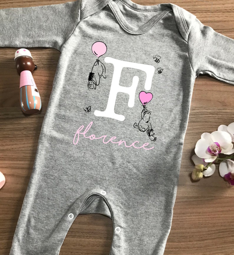 Personalised New baby pooh Initial sleepsuit newborn baby grow gift baby personalised romper