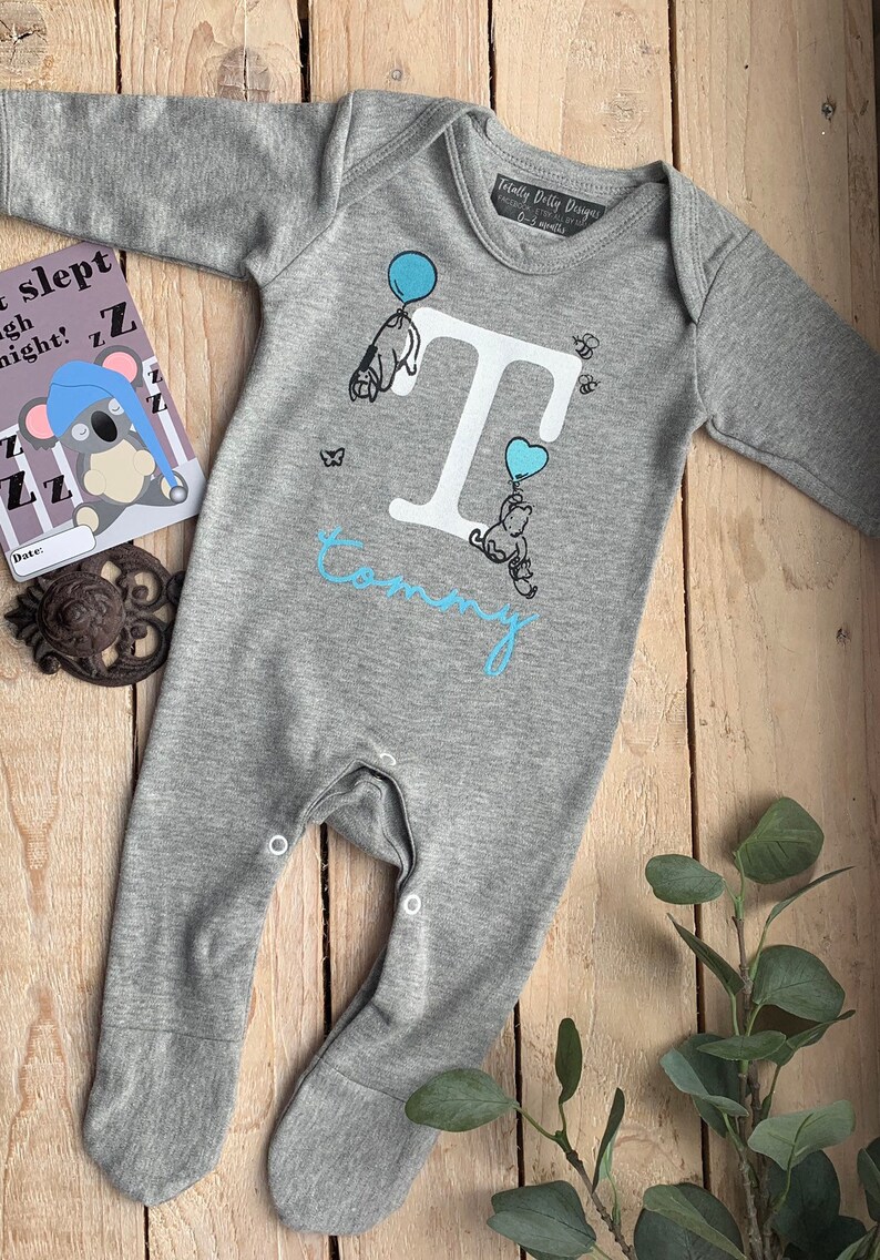 Personalised New baby pooh Initial sleepsuit newborn baby grow gift baby personalised romper