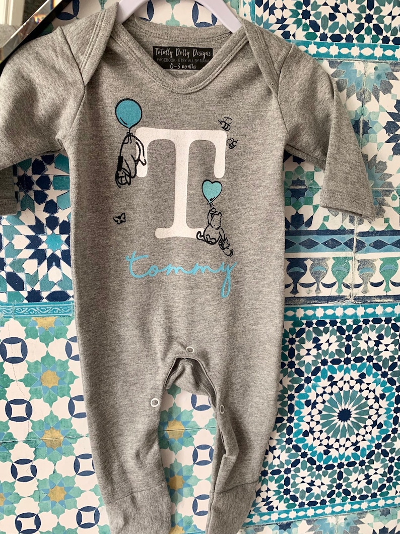 Personalised New baby pooh Initial sleepsuit newborn baby grow gift baby personalised romper