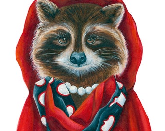 Raccoon Art Print, Animals in Clothes Print, Hipster Raccoon Print