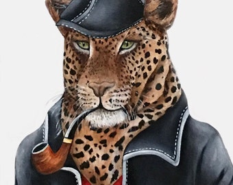 Animal print, Leopard art print,  Zoo animals, Animal portrait, Animals in clothes,