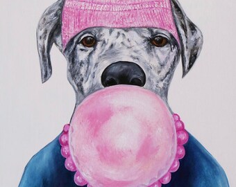 Great Dane Dog  Print, Dog portrait, Dogs in clothes, Hipster Dog