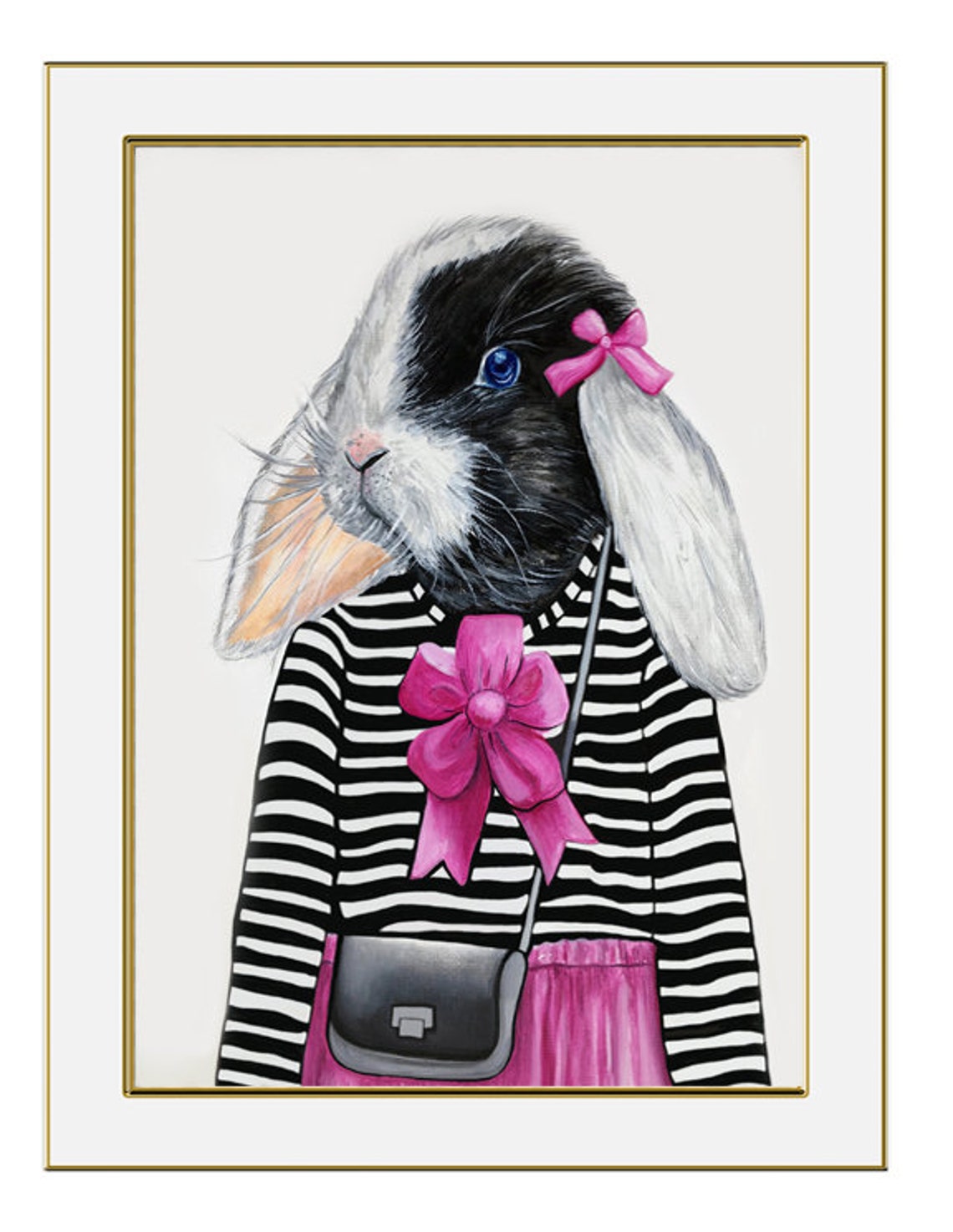 Rabbit print Bunny print Animals in clothes Nursery art Etsy