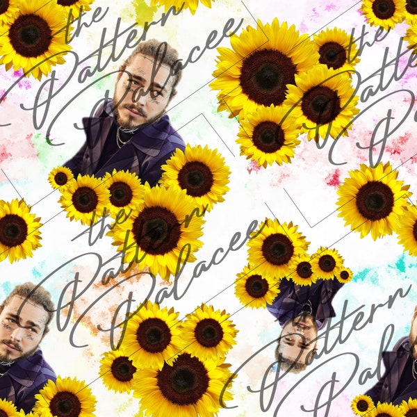 Post Malone and Sunflowers / Digital File / Seamless Pattern / Rapper Pattern / Digital Download / JPEG / Post Malone Print