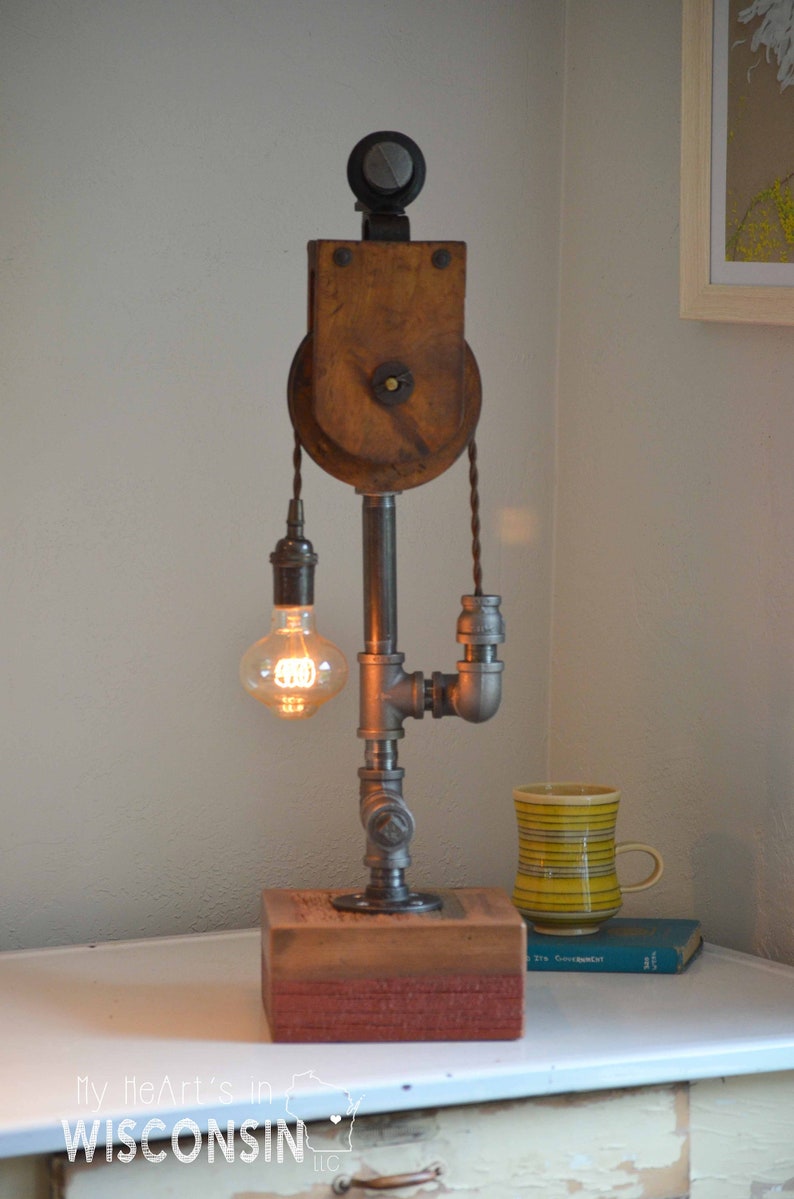 Lantern Bulb wquad loop filament Primitive Block Pulley wOversized Wheel 3 Way Touch Lamp 932