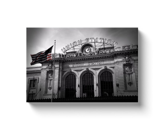 Union Station Denver, CO Flag (Solid Face Canvas With Solid Backing)