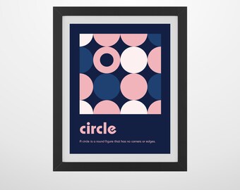 Midcentury Modern Shapes Poster (Navy, Peach, Blue, Pink)