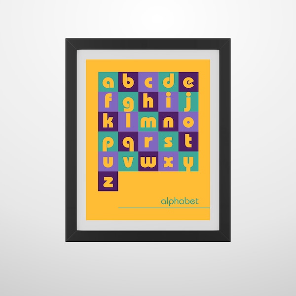 Midcentury Modern Alphabet Poster (Yellow, Teal, Lilac, Purple)