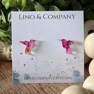 Pink Floral Watercolor Hummingbird earrings