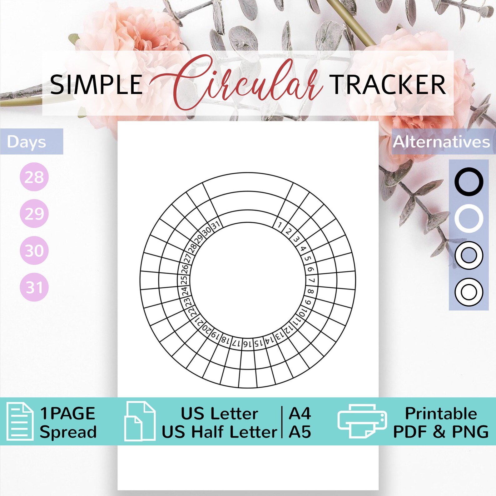 SIMPLE CIRCULAR TRACKER Monthly &amp; Daily Tracker for Habit | Etsy