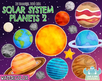 Buy 2 Get 1 Free Watercolor Solar System Clipart Planet Etsy