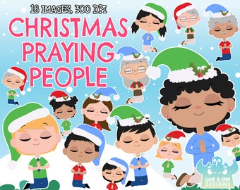 Christmas Praying People Clipart, Black and White, Digital Stamps, Commercial Use Clip Art, Church, Religion, Religious, Holy, Christian