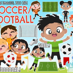 Soccer/Football clipart, Black and White, Digital Stamps, Field, Referee, Flag, Red card, Yellow card, Goal, Goalie, Trophy, Sports team