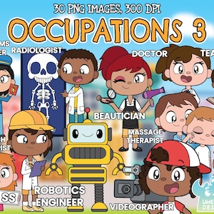 Occupations 3 Clipart, Black and White, Digital Stamps, Speech therapist, Radiologist, Pharmacist, Accountant, Beautician, Videographer