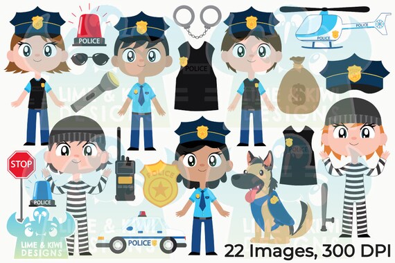 Police Cops And Robbers Clipart Instant Download Policeman Etsy
