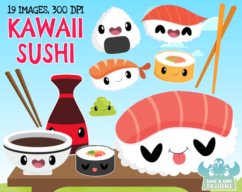 Kawaii Sushi Clipart Instant Download Vector Art Commercial | Etsy