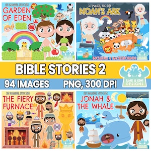 Bible Stories Clipart Bundle 2, Black and White, Digital Stamps, Noah&#39;s Ark, Jonah and the Whale, The Fiery Furnace, Adam and Eve, Studies