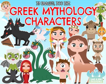Greek Mythology Characters clipart, Black and White, Digital Stamps, Immortal Clipart, Greek God, Mythical, Hydra, Pan, Minotaur Centaur