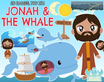 Jonah and the Whale Clipart, Instant Download Art, Bible, Religious, Religion, Biblical, Jonah and the Big Fish, Book of Jonah, God