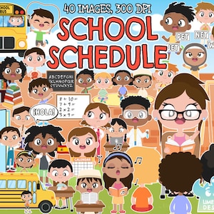 School Schedule Clipart, Black and White, Digital Stamps, Education, Back to School, Education, Teacher, Learning, School Bus, Kids, Student