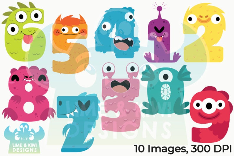 Monster Numbers Clipart Instant Download Vector Art - Etsy Finland