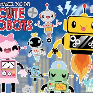 Robots Clipart, Black and White, Digital Stamps, Android, Toy robot, Gear, Screw, Robotics, Metal, Mechanic, Droid, Cyborg, Bot, Bolt Future