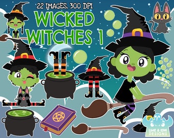 Wicked Witches 1 Clipart, Instant Download Art, Commercial Use Clip Art, Cat, Halloween, Cauldron, Potion, Cauldron, Wizard of oz