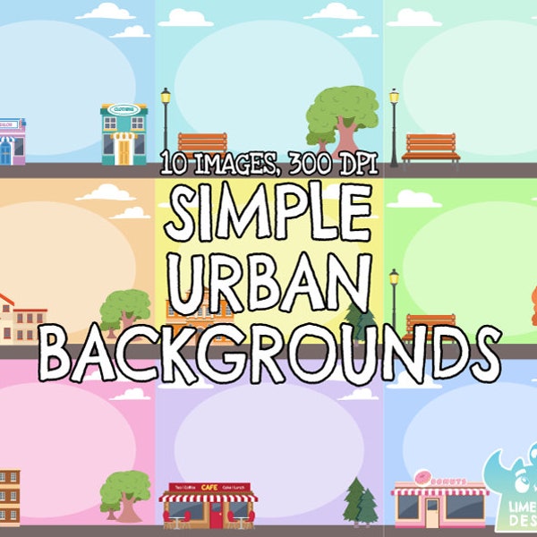 Simple Urban Backgrounds Clipart,Instant Download Art, Commercial Use Clip Art, Playground, Town, City, Cafe, Library, Museum, Park