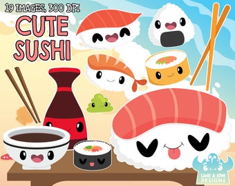 Kawaii Sushi Clipart Illustration Set Instant Download Cute - Etsy Canada
