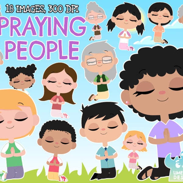 Praying People Clipart, Black and White, Digital Stamps, Commercial Use Clip Art, Church, Religion, Religious, Holy, Christian, Christianity